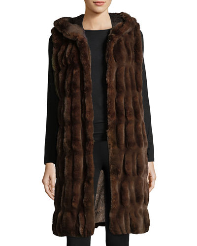 Fabulous Furs Couture Faux-Fur Hooded Long Vest Mahogany faux fur vests holidays winter women