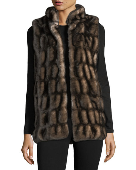 Fabulous Furs Couture Faux-Fur Stand-Collar Vest Black Brown faux fur vests holidays winter women