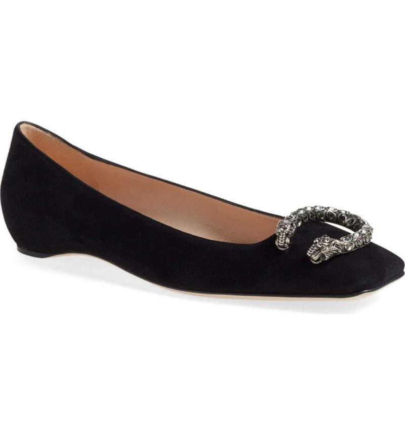 GUCCI Dionysus Embellished Square Toe Flat Black embellished flats holidays winter