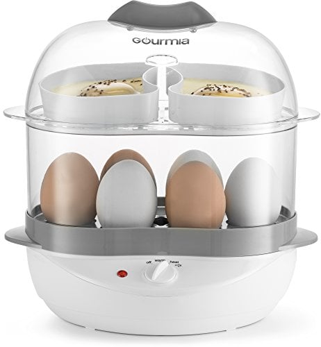 Gourmia GEC275 Two Layer Electric Egg Cooker - Boils, Steams and Poaches - "Double Degger" 6 Egg/2 Omelet Capacity - Steaming Shelf for Bread and Vegetables kitchen gadgets moms holiday gifts