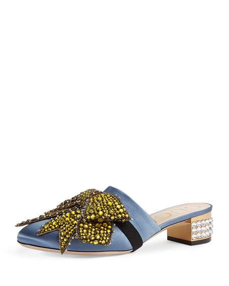 Gucci Candy Bow-Embellished Low-Heel Mule Blue bow mules holidays winter 
