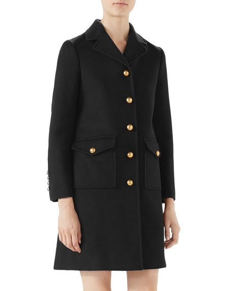 Gucci Wool Coat with Double-G Black Gold Buttons women winter peacoats 