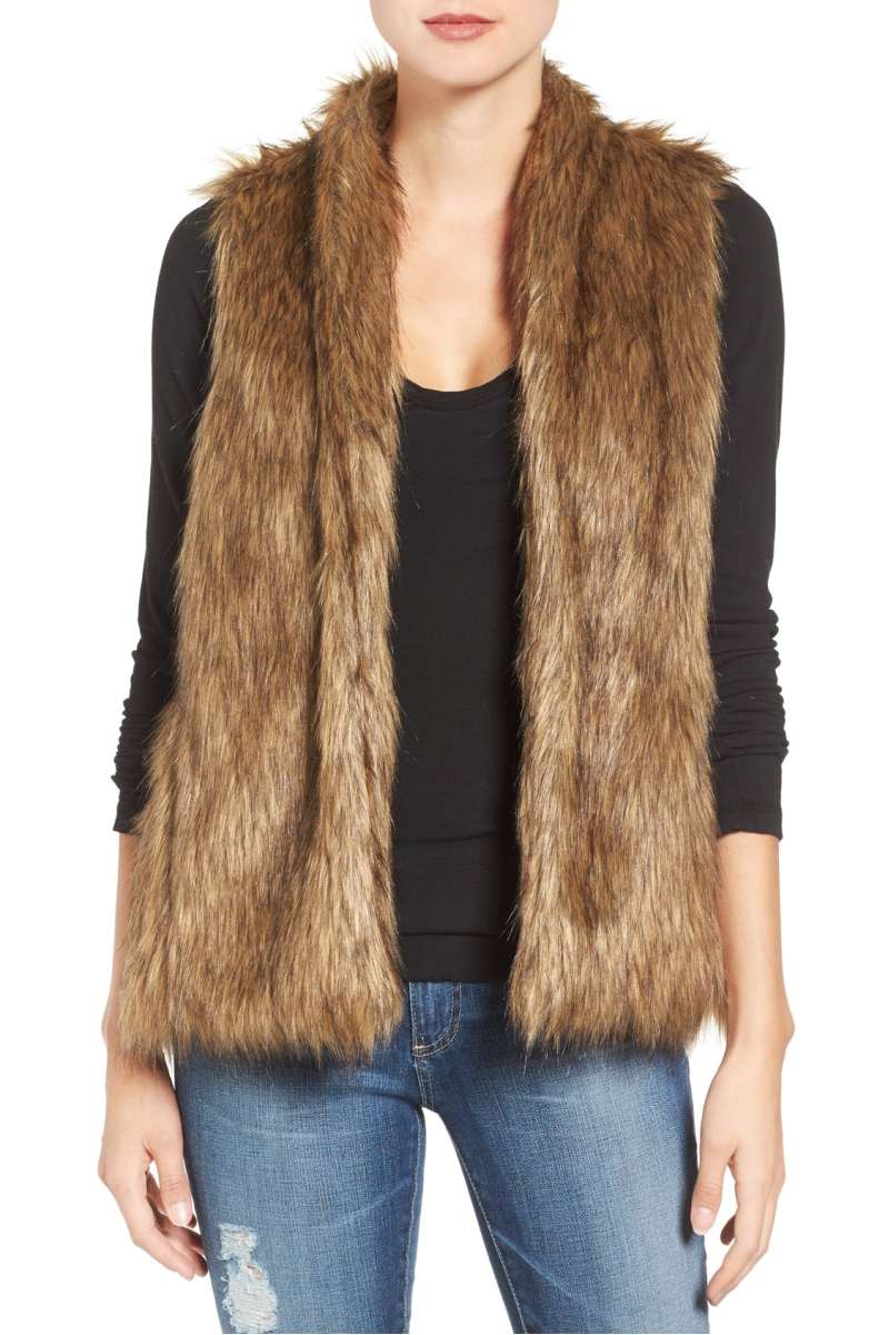 HINGE Faux Fur Vest Tan Brown Faux Fur vests winter holidays