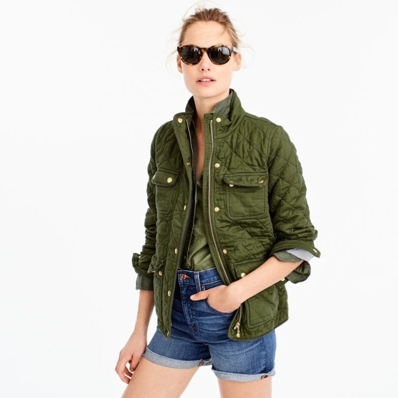 J.Crew Quilted downtown field jacket item G7608 deep moss quilted jackets women winter 2018