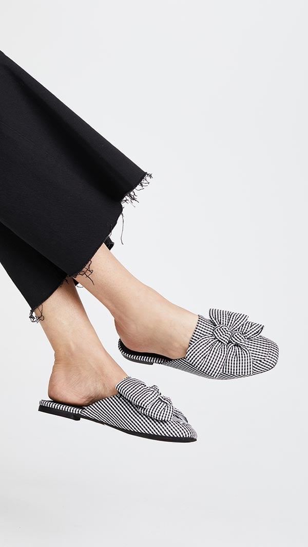 Jeffrey Campbell Ravis Bow Slides Black White gingham bow mules winter holidays