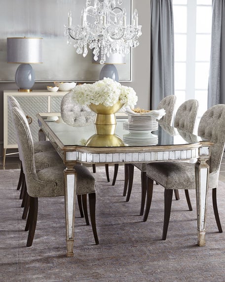 John-Richard Collection Eliza 96"L Antiqued Mirrored Dining Table Antique Mirror horchow friends and family sale holiday 2017