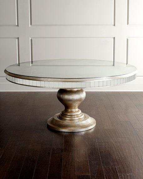 John-Richard Collection Lisandra Antiqued-Mirrored Round Dining Table Antique Silver Horchow friends and family sale