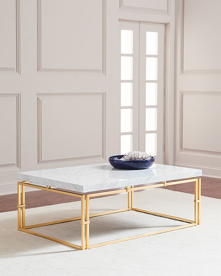 John-Richard Collection Madrid Marble-Top Coffee Table White Marble Gold horchow friends and family holiday sale