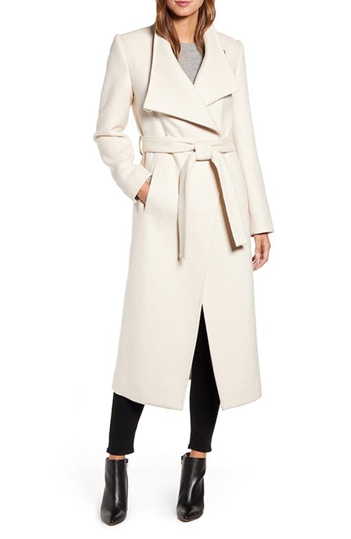 KENNETH COLE NEW YORK Fencer Melton Wool Maxi Coat Oatmeal peacoats women