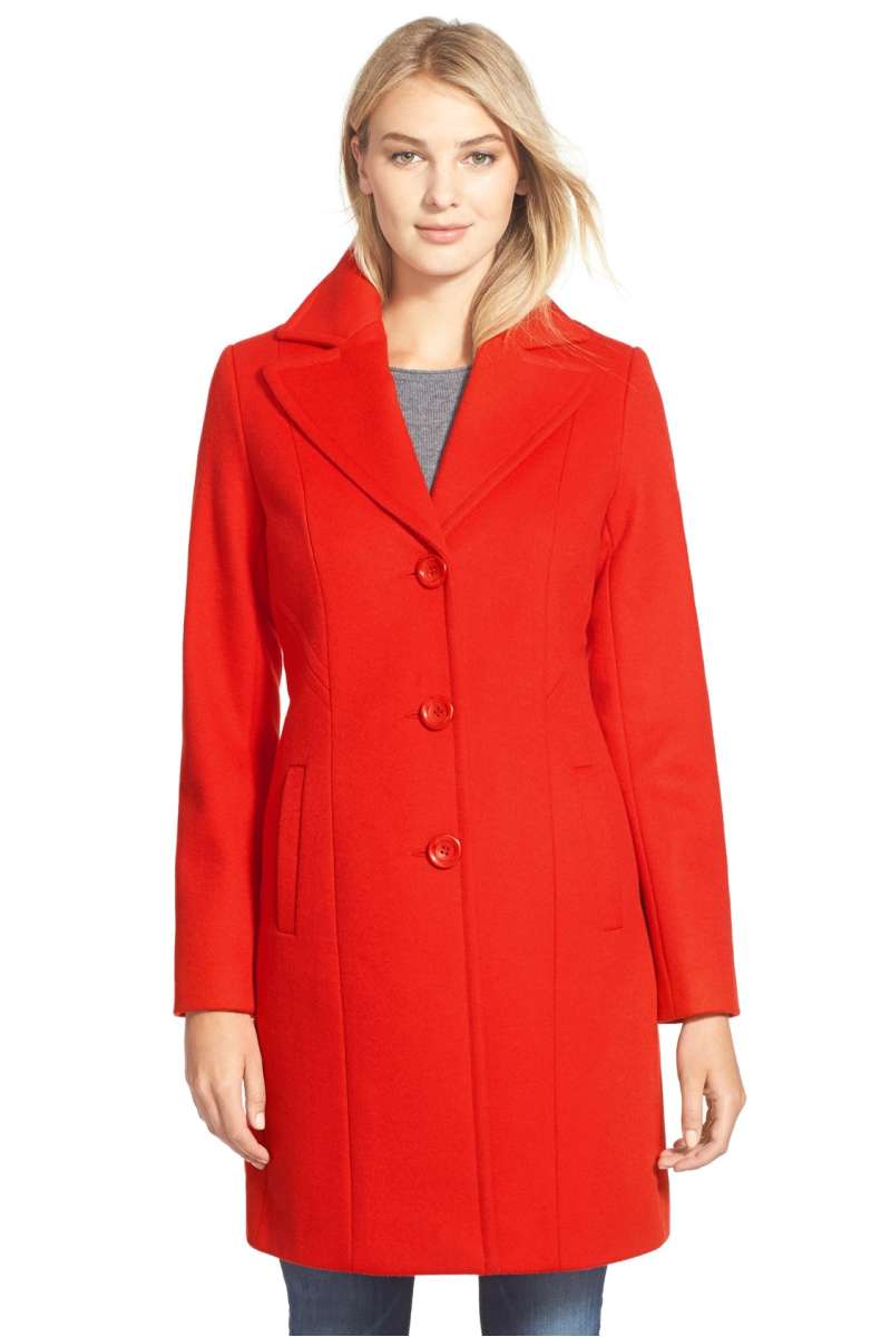 KRISTEN BLAKE Single Breasted Wool Blend Coat Tomato Red peacoats winter holidays women