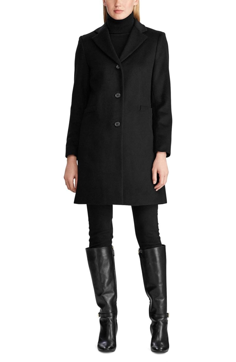 LAUREN RALPH LAUREN Wool Blend Reefer Coat Black peacoats winter