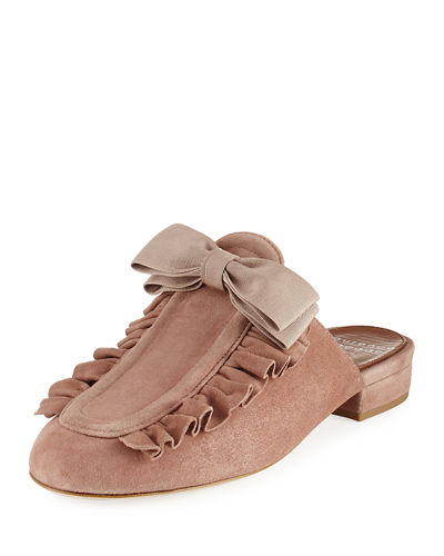 Laurence Dacade Planet Ruffle Suede Bow Flat Mule Nude bow mules holidays winter 