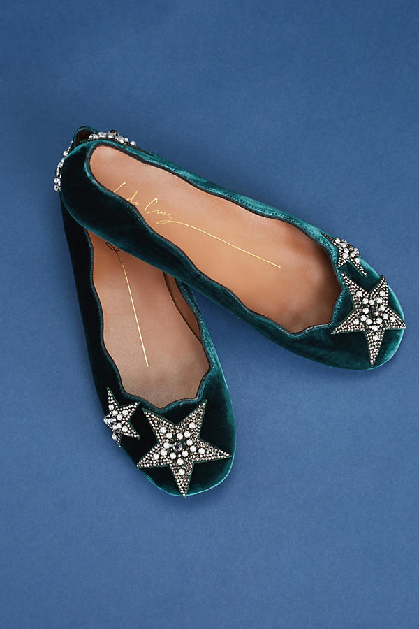 Lola Cruz Star Ballet Flats Green Embellished Flats holidays winter 