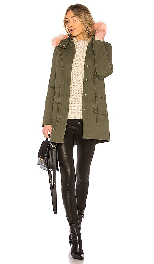 Lovers + Friends CORA PARKA JACKET WITH FAUX FUR Army Green Pink parkas with faux fur trim women winter 2018