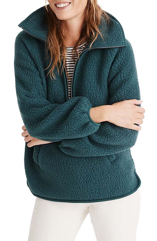 MADEWELL Recycled Polartec® Fleece Pullover Jacket Hthr Smokey Spruce green turquoise fleece pullovers