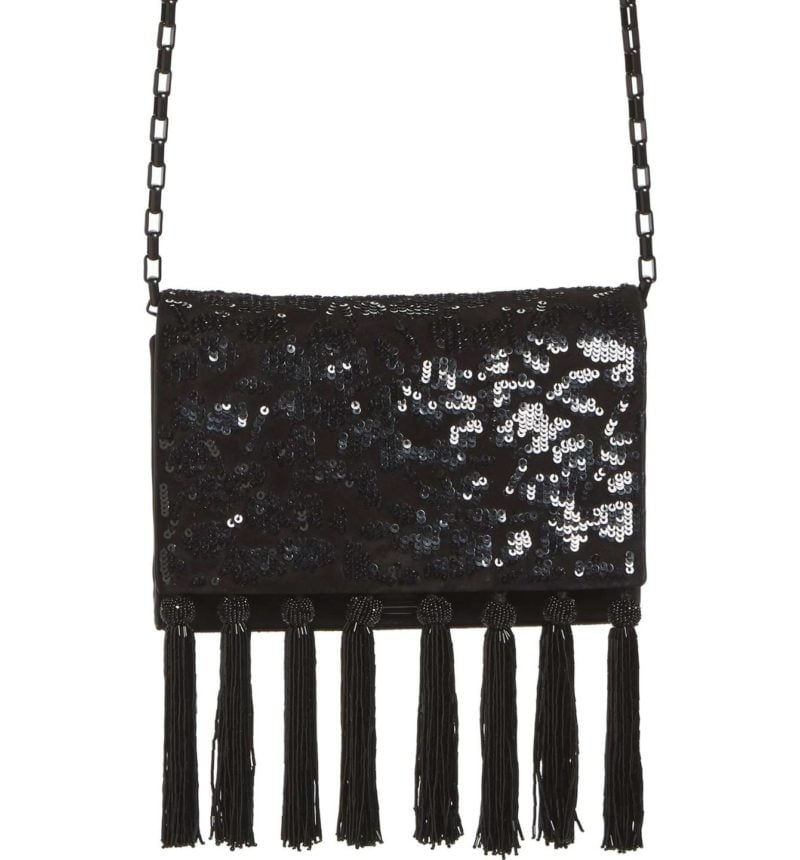 MICHAEL KORS Yasmeen Sequin & Tassel Suede Clutch Black sequin clutch bags new year's eve 2017