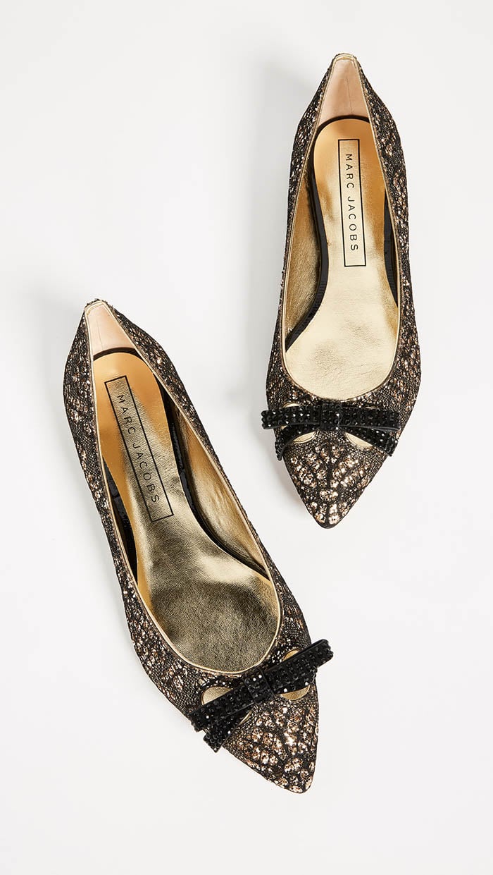 Marc Jacobs Jaime Pointy Toe Flats Gold brocade embellished flats holidays winter 