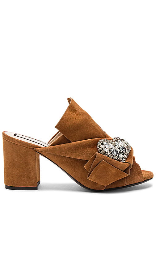 No. 21 KNOT HEEL Amalfi Sella Front Bow Accent Heart applique with crystal embellishments bow mules 