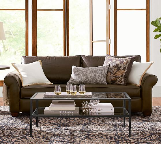 PB COMFORT ROLL ARM LEATHER SOFA Pottery Barn holiday gifts buy more save more sale
