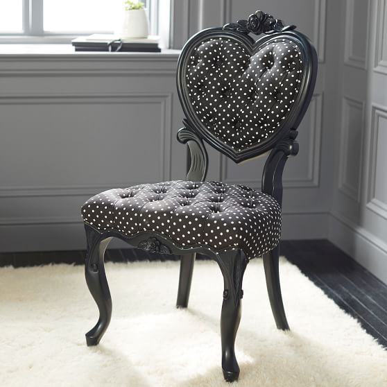 PBteen Anna Sui Heart Chair Black White Polka Dot Fabric pottery barn teen sale of the season pbteen