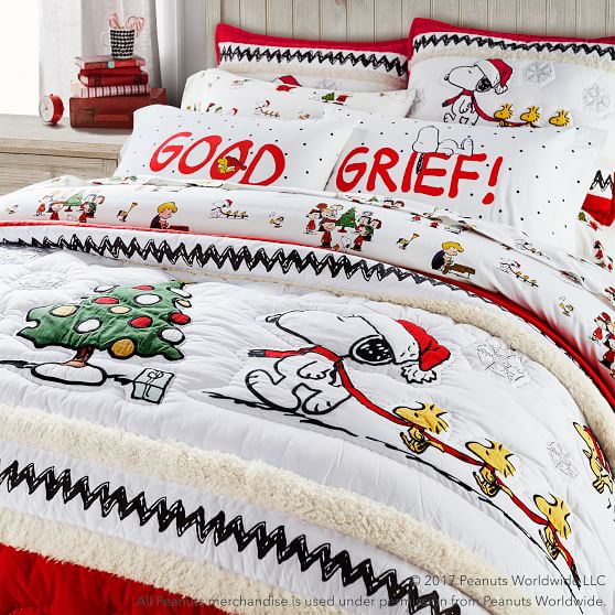Peanuts® Holiday Quilt + Sham Good GRief Snoopy Dog Christmas tree pbteen season of the sale