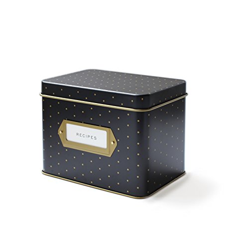 Plus Rifle Paper Co. Polka Dot Recipe File Box With 12 Dividers and 24 Recipe Cards kitchen gadgets black gold