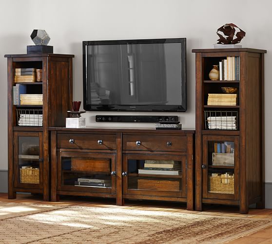 Pottery Barn BENCHWRIGHT MEDIA SUITE WITH TOWERS, RUSTIC MAHOGANY pottery barn holiday furniture sale