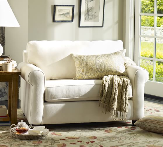 Pottery Barn BUCHANAN ROLL ARM UPHOLSTERED TWIN SLEEPER SOFA pottery barn holiday furniture sale