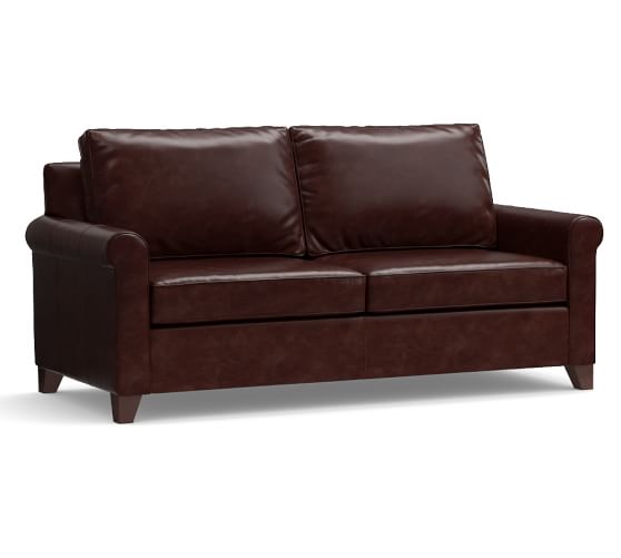 Pottery Barn CAMERON ROLL ARM LEATHER SLEEPER SOFA pottery barn holiday furniture sale