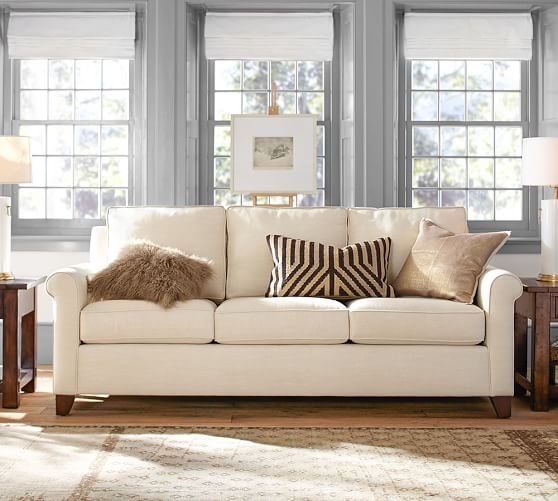 Pottery Barn CAMERON ROLL ARM UPHOLSTERED SOFA pottery barn winter warehouse sale
