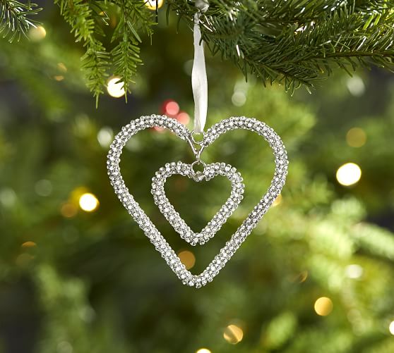 Pottery Barn DOUBLE HANGING HEART ORNAMENT pottery barn winter warehouse sale