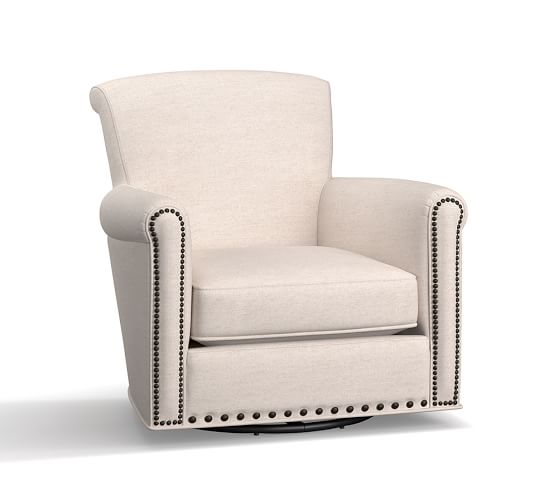 Pottery Barn IRVING UPHOLSTERED SWIVEL ROCKER WITH NAILHEADS pottery barn holiday gifts buy more save more sale