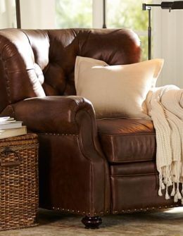 Pottery Barn LANSING LEATHER RECLINER Havana Brown pottery barn buy more save more sale
