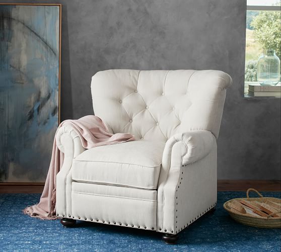 Pottery Barn LANSING UPHOLSTERED RECLINER Nailhead Trim pottery barn recliners sale 25 percent off