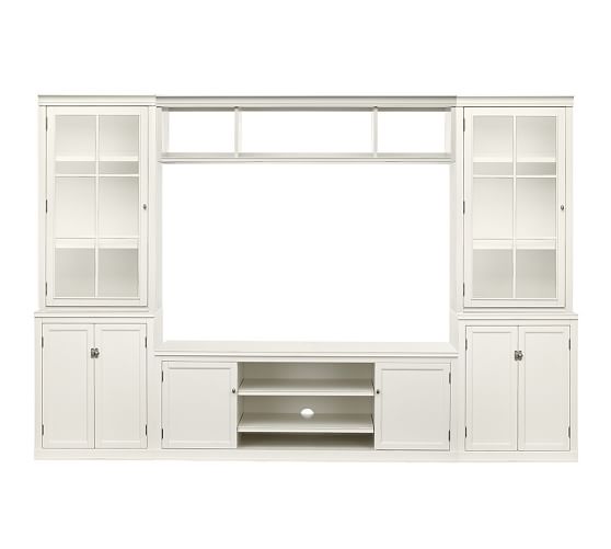 Pottery Barn LOGAN MEDIA SUITE WITH GLASS TOWERS & BRIDGE, ANTIQUE WHITE pottery barn holiday furniture sale