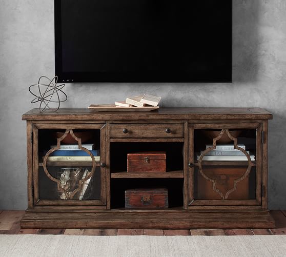 Pottery Barn LORRAINE MEDIA CONSOLE hewn oak rustic brown pottery barn holiday furniture sale