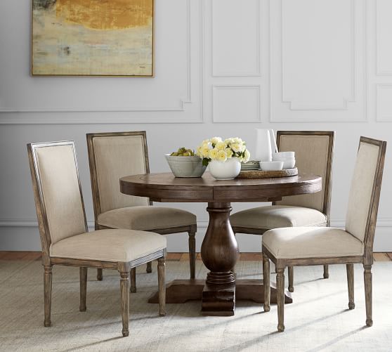 Pottery Barn LORRAINE PEDESTAL TABLE, HEWN OAK RUSTIC BROWN pottery barn holiday furniture sale