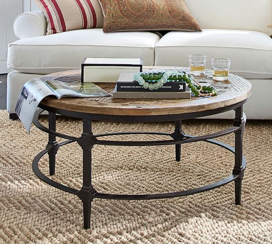 Pottery Barn PARQUET RECLAIMED WOOD ROUND COFFEE TABLE eco-friendly Pottery barn holiday gifts buy more save more sale