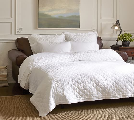 Pottery Barn PEARCE LEATHER DELUXE SLEEPER SOFA pottery barn holiday furniture sale