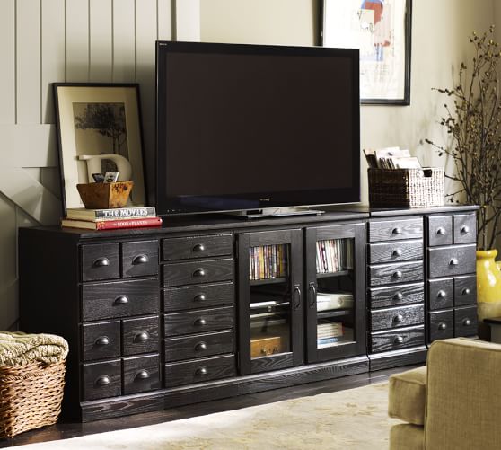 Pottery Barn PRINTER'S ECLECTIC MEDIA SUITE artisanal black tuscan chestnut pottery barn holiday furniture sale 