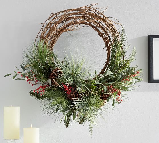 Pottery Barn RED BERRY & PINE HOME DECOR - WREATH pottery barn winter warehouse sale
