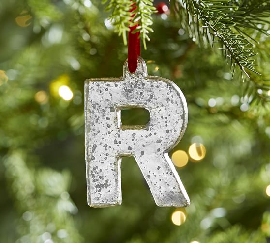 Pottery Barn SILVER MERCURY LETTER ORNAMENTS pottery barn winter warehouse sale