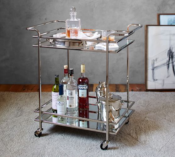 Pottery Barn SKYLAR BAR CART POLISHED NICKEL pottery barn holiday furniture sale