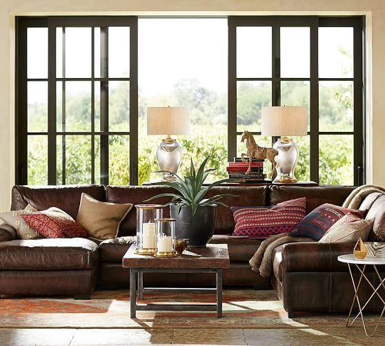 Pottery Barn TURNER ROLL ARM LEATHER 4-PIECE CHAISE SECTIONAL pottery barn sectionals sale