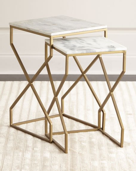 Reagan Nesting End Tables Matte Brass Marble Top horchow friends and family sale 