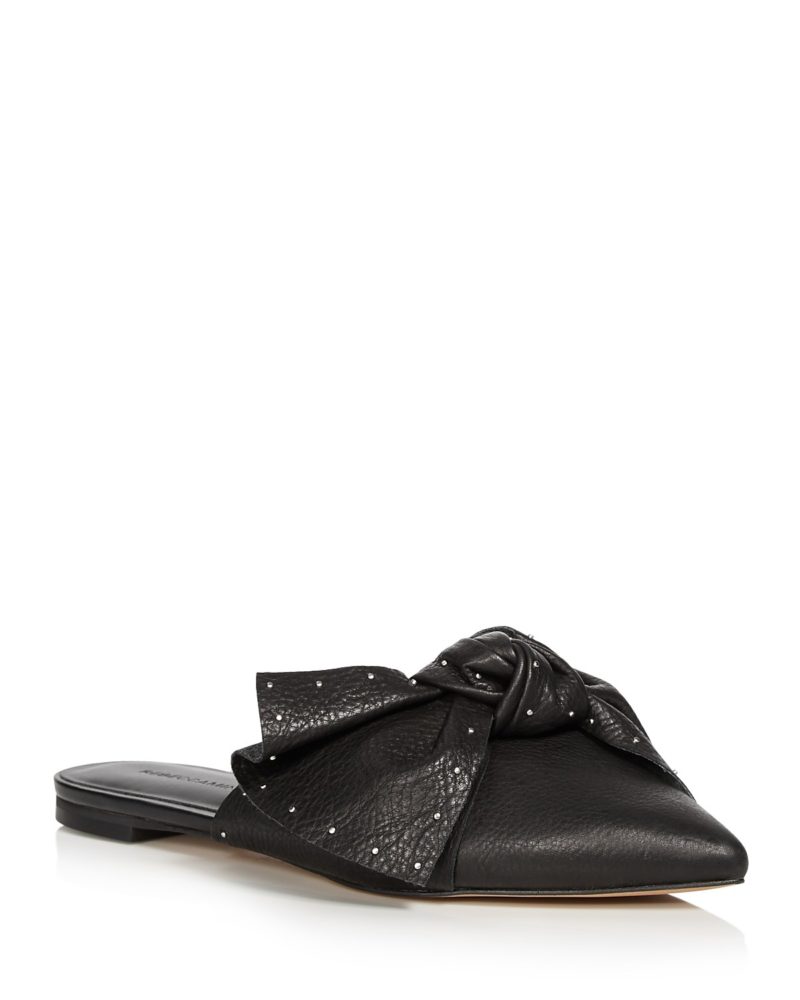 Rebecca Minkoff Women's Alexis Studded Leather Pointed Toe Mules Black bow mules winter holidays