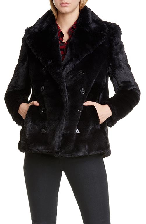 SAINT LAURENT Faux Fur Peacoat Noir peacoats women
