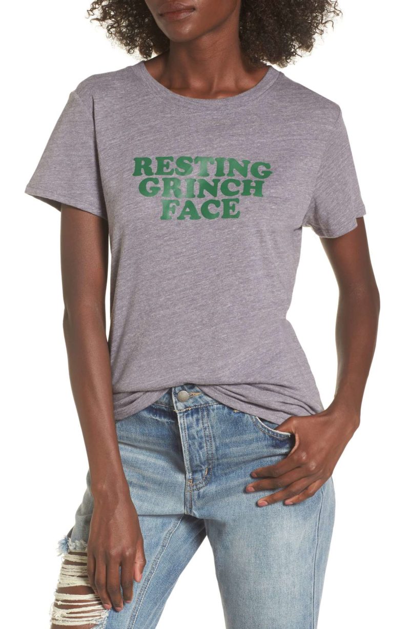 SUB_URBAN RIOT Resting Grinch Face Tee Grey Green holiday shirts for christmas