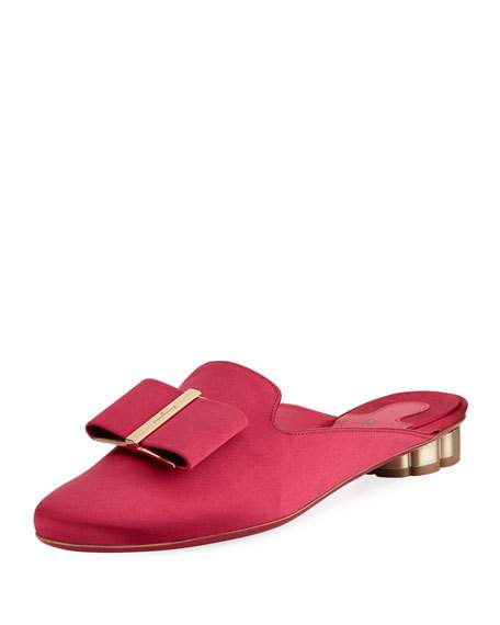 Salvatore Ferragamo Smooth Satin Vara Bow Mule with Flower Heel Lamone Fresia Be bow mules holidays winter