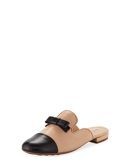 Sesto Meucci Kare Two-Tone Bow Slide Mule, Ecru/Black bow mules holidays winter 
